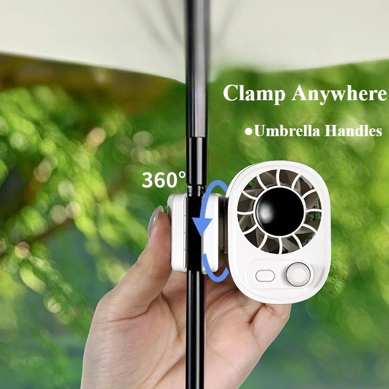 Ventilateur de voiture portable 360 °   Ventilateur portable rotatif avec 100 vitesses et clip pour bureau, camping, voyage, sport