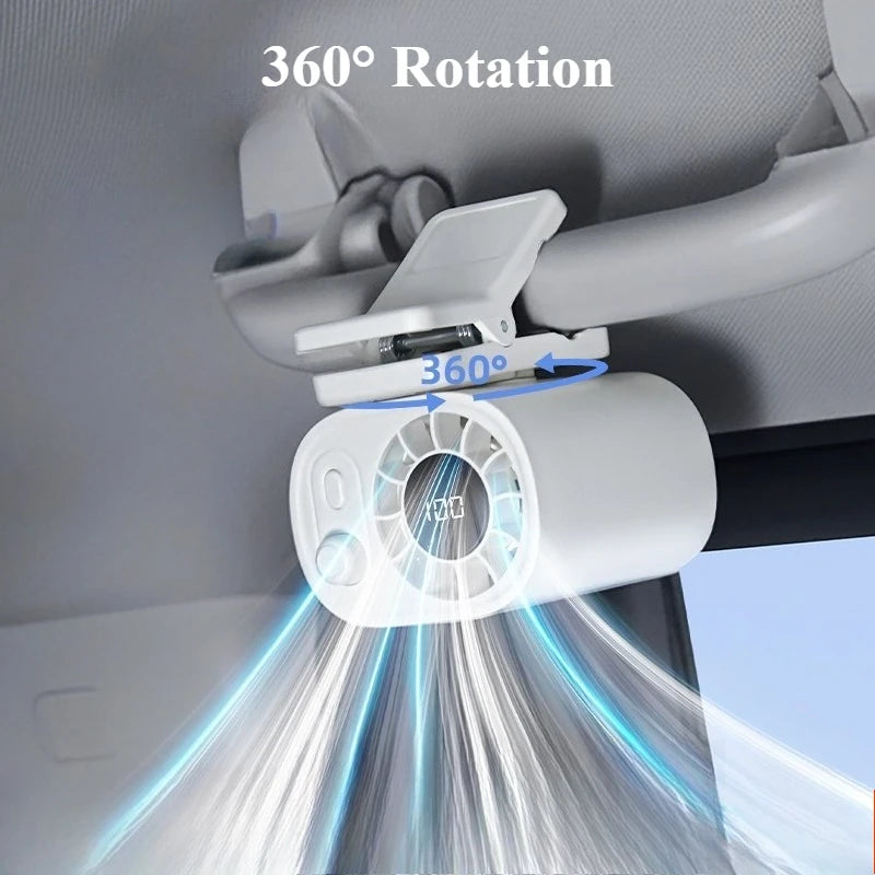 Ventilateur de voiture portable 360 °   Ventilateur portable rotatif avec 100 vitesses et clip pour bureau, camping, voyage, sport