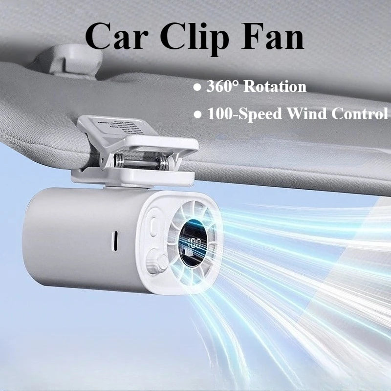 Ventilateur de voiture portable 360 °   Ventilateur portable rotatif avec 100 vitesses et clip pour bureau, camping, voyage, sport